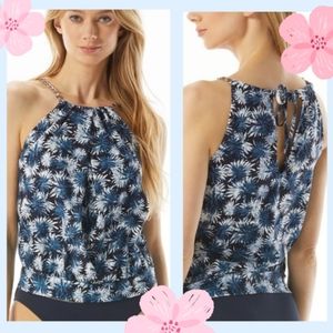 MICHAEL Michael Kors Blouson High Neck Tankini Swimsuit Top - Palm Mix